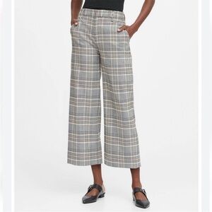 Banana Republic Black White and Yellow Plaid Everybody Wide Leg Cropped Pants 4